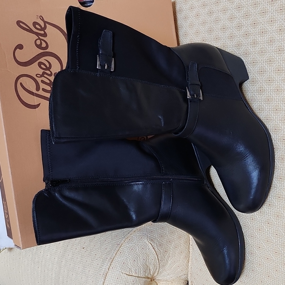 Pure Sole black leather mid calf boot